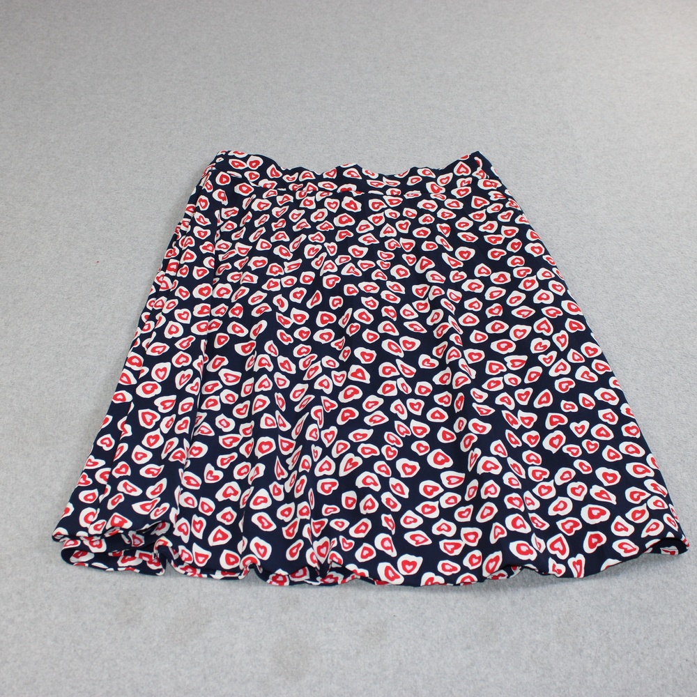 J Crew Skirt Women 8 Blue Heart Print Pleated Knee Length Lined Zip Twee Novelty